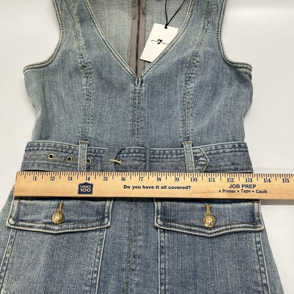 7 For All Mankind Denim Patch Pocket Mini Dress Size Small Belted Festival Party - Picture 13 of 15